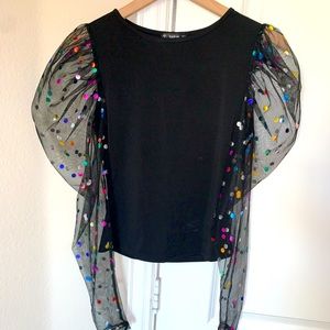 SHEIN Black Puffy Sleeve Womens Top